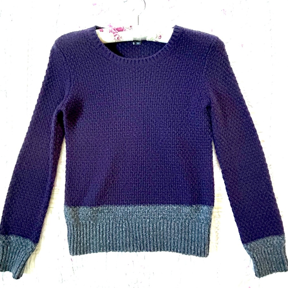Theory Purple and Gray Crew Neck Sweater